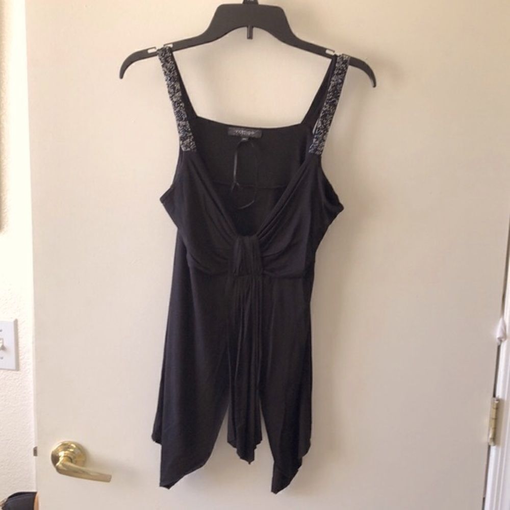 Vertigo Paris Tank Top with Beaded Straps Size XL Black